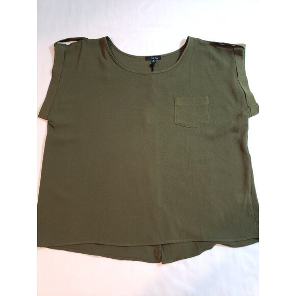 Sky Plus Womens Olive Button-Back 2X Blouse With Pocket & Shoulder Detail - Picture 9 of 14